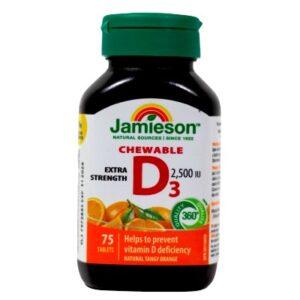 JAMIESON VIT D3 X-STR 2500IU ORANGE CHEW TABS 75'S