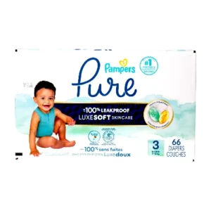 PAMPERS PURE BABY DIAPERS SIZE 3 (16-28LB) 66'S