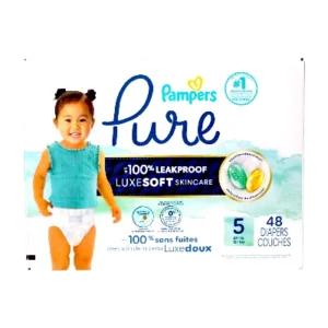 PAMPERS PURE BABY DIAPERS SIZE 5 (27+LB) 48'S